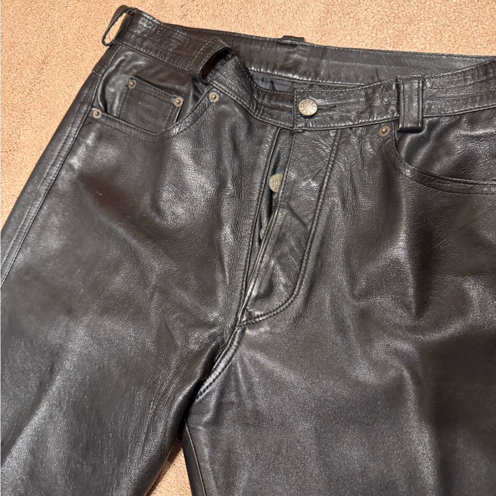 Sleek Black Leather Men's Jeans